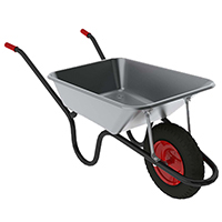 black and silver wheelbarrow with red handels